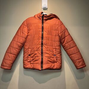 Michael Kors Orange Black Hooded Puffer Coat Jacket Boy’s Size 14/16